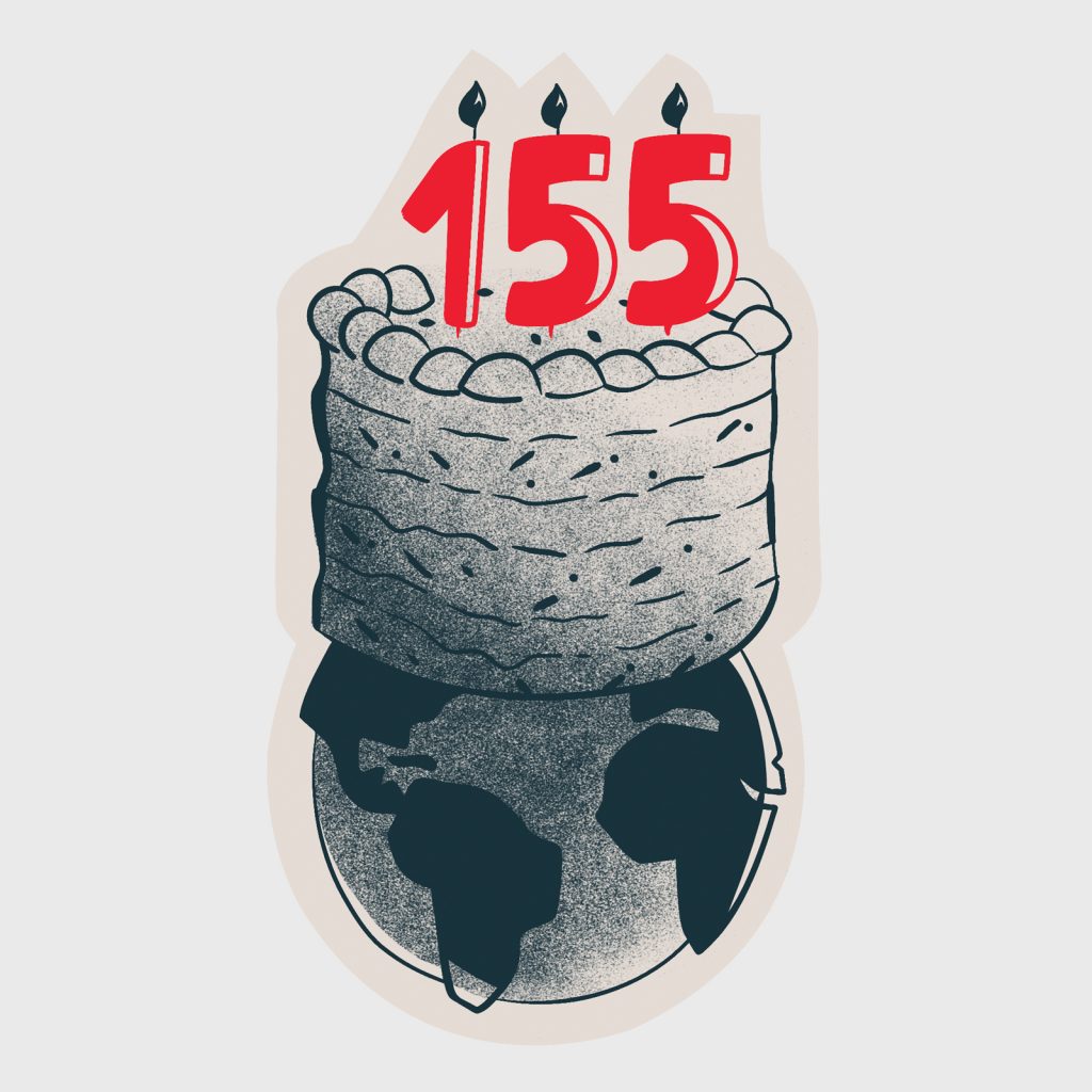 155 birthday cake on world