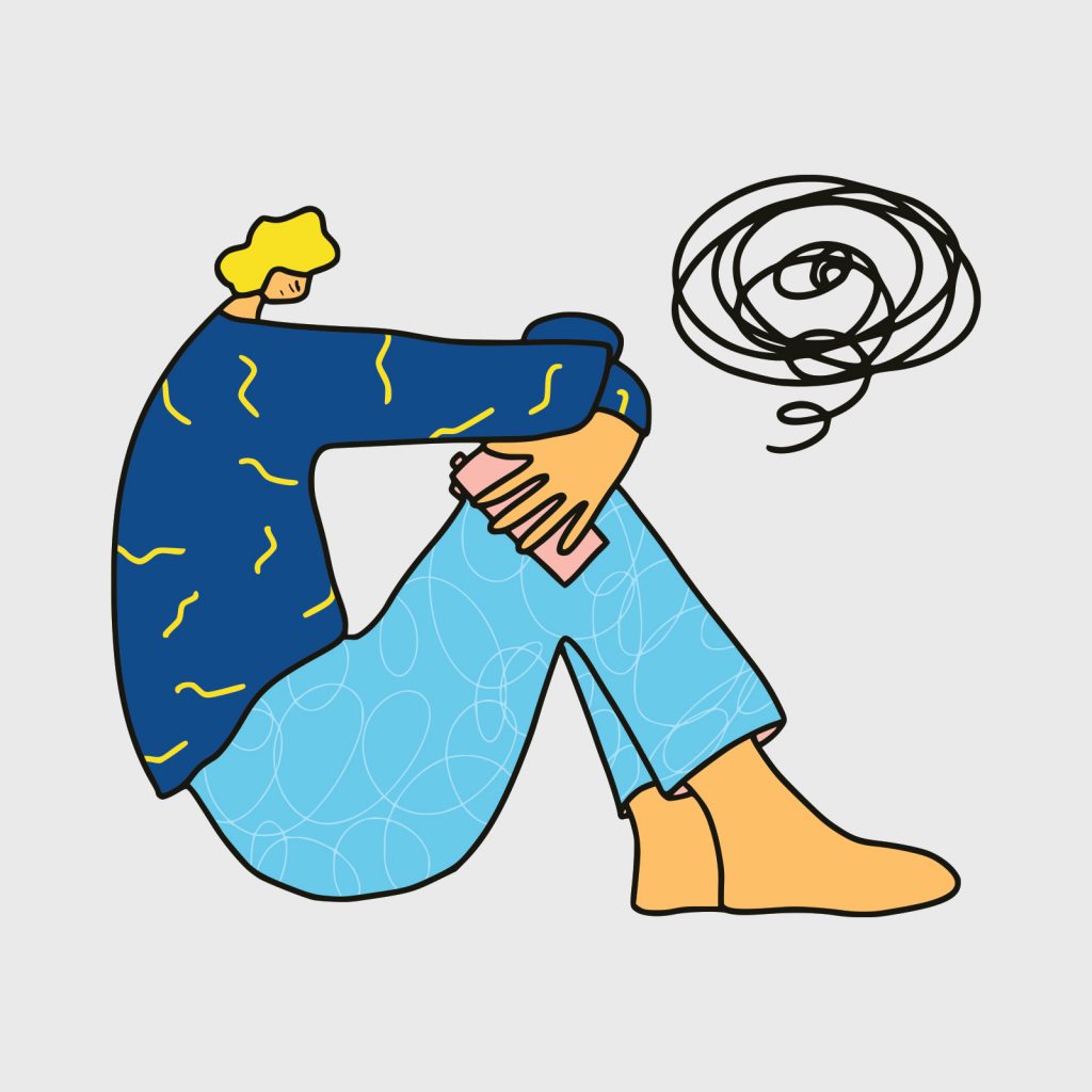 person sitting thinking illustration