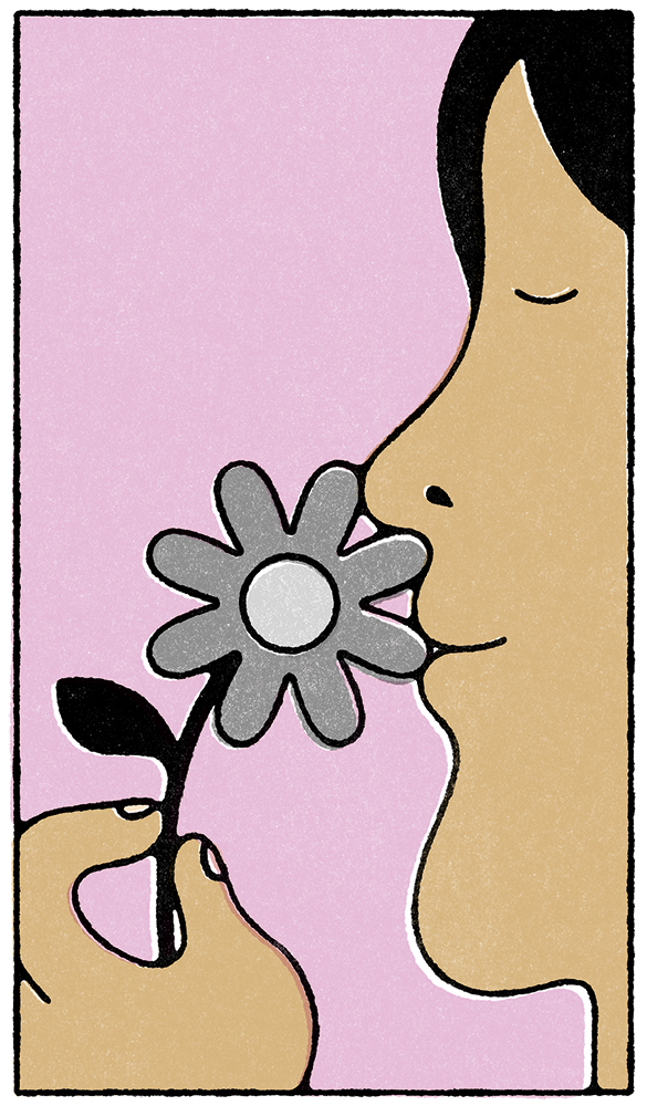smelling flower illustration
